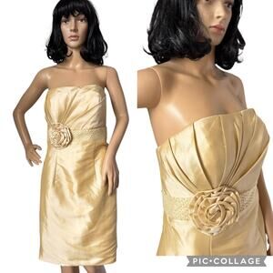 A light in the box formal strapless yellow dress beaded rosette medium